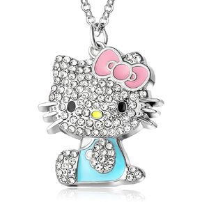 SALLY ROSE Hello Kitty Enamel and Pave Crystal Pendant Necklace Official License, Gold or Silver Tone 16"+3" Hello Kitty Necklace, Sanrio Gifts