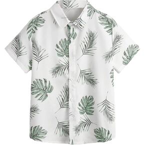 Verdusa Boy's Short Sleeve Collar Button Down Graphic Tropical Print Shirt Top