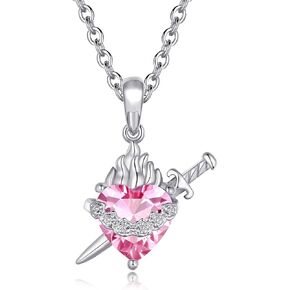 Gold Sacred Heart of Jesus | Immaculate Heart of Mary Necklace for Women with Cubic Zirconia Gemstone Religious Jewelry Gift