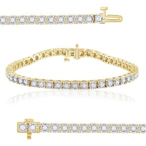 1.00 Carat Round Natural Diamond Tennis Bracelets for Women | Flash-plated Sterling Silver Bracelet | Fine Jewelry for Her | Gift Box Included (White, Yellow, Rose Gold)…
