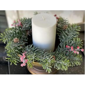Pinecone Berry Candle Ring | 1 Pc - 14 Inch with 6.5 Inch Center Wreath Christmas Candle Ring -
