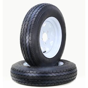 Trailer Tire Wheel Assembly ST225/75D15 8-Ply D 113L 6 Lug on 5.5" PCD White Spoke Rim,SET 2