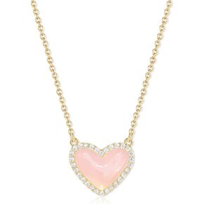 Necklaces For Women,14k Gold-Plated Heart Synthetic Gemstone Pendant Diamond Border Delicate Box Adjustable Chain Fashion Jewelry Mothers Valentines Anniversary Day Gifts For Her