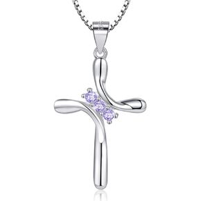 S925 Sterling Silver Cross Necklace for Women Garnet January Birthstone Necklace with Cubic Zirconia 18K Gold Plated Cross Pendant Jewelry Ideal Gift