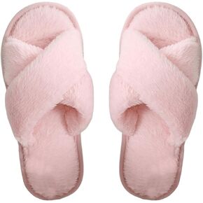 Verdusa Women's Fuzzy Slippers Cross Band Memory Foam House Slippers Shoes