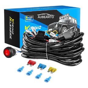 2 Leads Heavy Duty Car LED Work Light Wiring Harness Kit -AUBEAMTO 18AWG 12V 30A On/Off Switch Power Relay Blade Fuse for Auto Driving Offroad Led Work Lamp Switch ON/Off, 2 Years Warranty