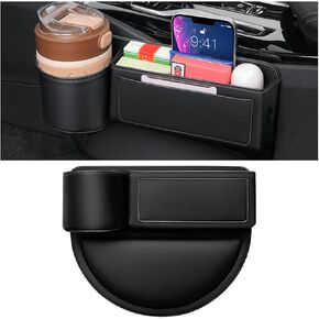Leather Car Seat Gap Filler Organizer, Adjustable Vehicle Side Gap Storage Box, Auto Front Seat Crevice Catcher for Phones, Glasses, Keys, Universal for SUV, Sedan, Truck (Black)