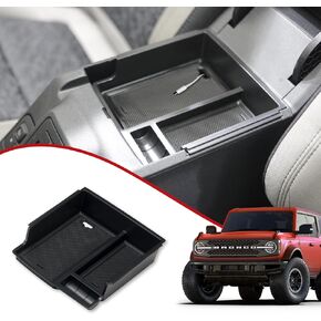 صينية تنظيم وحدة التحكم المركزية FIERYRED متوافقة مع ملحقات Ford Bronco 2021 2022 2023 2024، صندوق تخزين مسند ذراع وحدة التحكم بطبقة مزدوجة لباب 2/4 مع سجادات مضادة للانزلاق