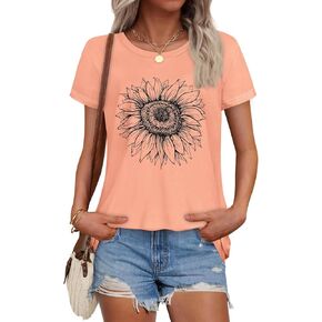 T Shirts for Women Summer Short Sleeve Crewneck Casual Cute Graphic Basic Tees Tops