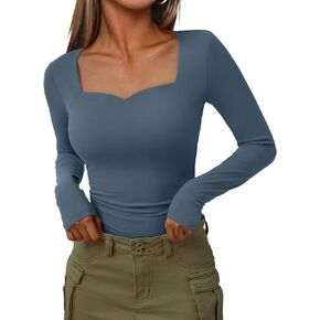 العصرية الملكة المرأة قمصان طويلة الأكمام فتحة عنق بصدر مفتوح الأساسية المحاصيل القمم لطيف الخريف التي شيرت Y2k الخروج وتتسابق 2024 in Kuwait