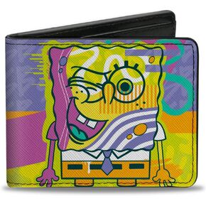 Buckle-Down Nickelodeon Wallet, Bifold, SpongeBob SquarePants Winking Pose Multi Color, Vegan Leather