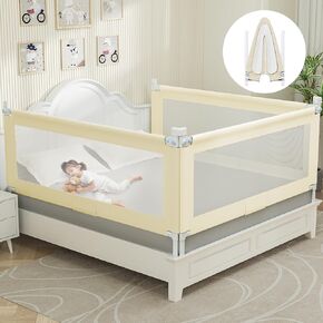 Bed Guard Rail for Toddlers - 1 Minute Quick Assembly & Double Side Lift with Safety Child Lock - Adjustable Height Baby Bed Rails for Queen King Full Size Bed(3 Packs, 78.74×78.74×74.8")