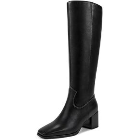 wetkiss Knee High Boots for Women GoGo Boots with Chunky Heel, Square Toe and Side Zipper Design Fashion Dress Boots