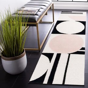 SAFAVIEH Rodeo Drive Collection Runner Rug - 2'3" x 8', Blush & Black, Handmade Mid-Century Modern Abstract Wool, Ideal for High Traffic Areas in Living Room, Bedroom (RD856U)