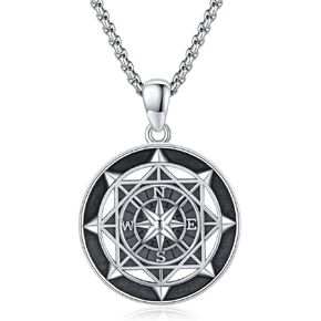 Compass Necklace 925 Sterling Silver Compass Pendant Necklace for Men Travel Necklace Graduation inspirational Jewelry Gift for Women Men