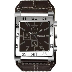 Avaner Men's Square Watch, Oversize Steampunk Watch, Leather Strap Big Face Watch