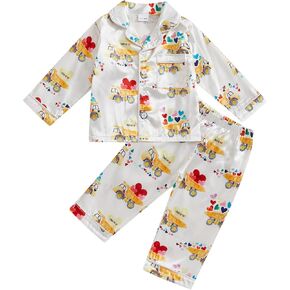 MAINESAKA Toddler Girls Boys Christmas Pajamas Bow/Stripe Long Sleeve Button Down Pajama Set Kids Satin Silk Pjs Sleepwear