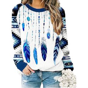 Women's Western Tribal Ethnic Shirt Aztec Print Casual V-Neck Tops Vintage Graphics Blouse Tunic