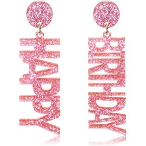 Glitter Birthday Earrings Colorful Candy Acrylic HAPPY BIRTHDAY Letter Drop Earrings Celebration Birthday Party Jewelry Gifts for Women