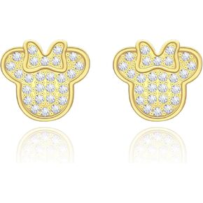 Mouse Earrings, Silver Stud Earrings with Cubic Zirconia Mouse Shape Rose Gold Earring Bow Cartilage Animal Earrings Stud Ear Jewelry for Women