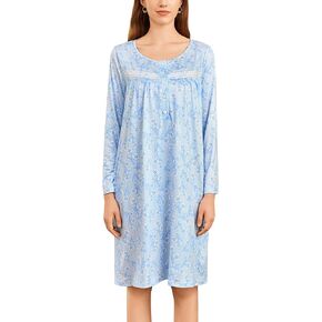 Ekouaer Nightgowns for Women Long Sleeve Sleepshirt Button Nightshirt Floral Sleepwear Night Dress with Pockets S-XXXL