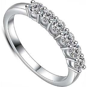 YODEWA Moissanite Wedding Band for Women 6 Real Moissanite Stone 925 Sterling Silver Hypoallergenic 0.6ct DEF Color VVS Lab Created Moissanite Anniversary Engagement Bands
