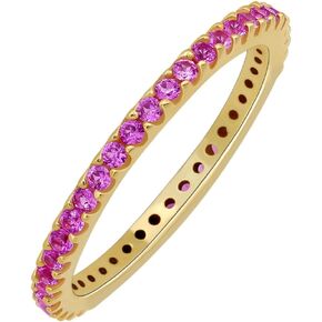 Yellow & White Gold Plated Created Ruby/Blue Sapphire/Simulated Diamond/Pink Sapphire/Emerald Stone Stackable Ring Eternity Bands For Women - Birthstone Ring Jewelry - Gift For Her