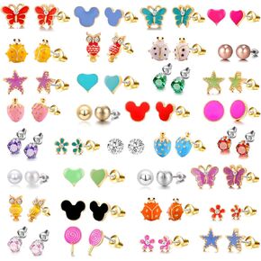 33-Pair Colorful Enamel Earring Set- Cute Stud Earrings for Girls,Adorable & Hypoallergenic Earrings for Sensitivity-Free With Stainless Steel Post