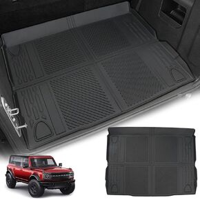 Bronco Trunk Mat Cargo Liner Fit 2021 2022 2023 Ford Bronco 4 Door Rear Trunk Mat Backrest Mats TPE Rubber Carpett 3D Shape Waterproof for Bronco Accessories