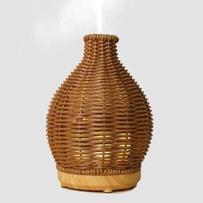 Rattan Woven Essential Oil Diffuser，Small Aromatherapy Diffuser with Waterless Auto Shut-Off，Ultrasonic Diffusers for Essential Oils, Cool Mist Humidifier with Night Light for Office and Home