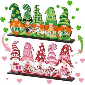 Valentine's Day and St. Patrick's Day Reversible Gnome Wood Signs Double Sided Valentines St. Patrick's Day Theme Wooden Standing Blocks Decoration Gnome Table Centerpiece for Home(Classic) in Kuwait