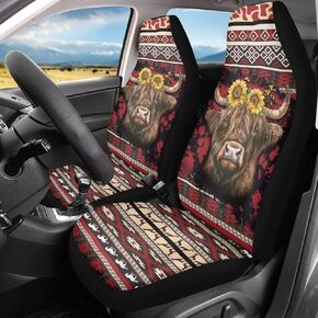 Cute Yorkie Print Set of 2 Car Seat Covers Car Accessories, Floral Universal Auto Accessories Bucket Front Seats Protector Fits for Car,SUV Sedan,Truck, Brown