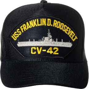 Artisan Owl United States Navy USS Franklin D. Roosevelt CV-42 Aircraft Carrier Ship Emblem Patch Hat – Adjustable Baseball Cap (Navy Blue)