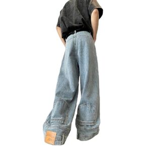 Unisex Y2K Women's High Waist Irregular Pocket Reverse Design Men's Hip Hop Street Loose Straight Leg Jeans