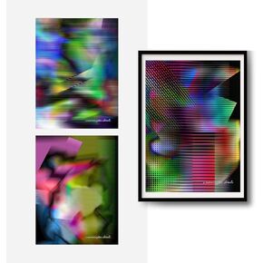Cosmostarart Cybernetic Sensations by C. Morningstar - Exclusive Modern Abstract Canvas Art Set of 3, 12"x16", Unframed Wall Decor for Living Room, Bedroom, Office - Hand-Cut, Limited Edition Prints