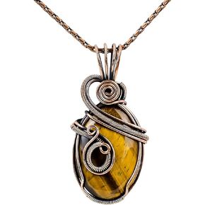 Gemstone Pendant Copper Wire Wrapped Jewelry Necklace 20"