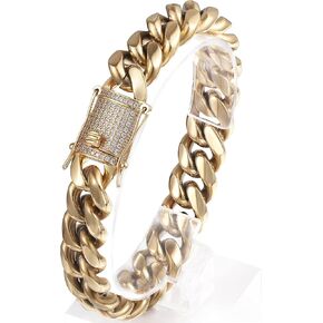 Heavy Stainless Steel Miami Cuban Link Bracelet 8mm-16mm 14k Real Gold Plated with Lab Diamond Clasp Premium Hip Hop Jewelry For Men Women with Gift Box