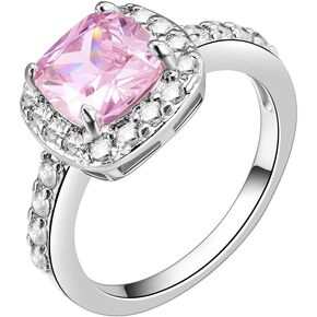 Cushion Halo Cubic Zirconia CZ Engagement Rings Wedding Party Statement Cocktails Classic Fashion Size 4-12