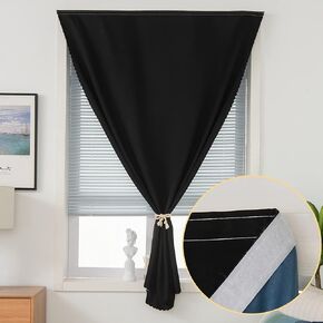 Autohesion Curtains for Windows,Bedroom Blackout Curtains for - Thermal Lnsulated Kitchen Room Darkening Black Small Drapes, (1 Panels,35Wx63L inch-Black)