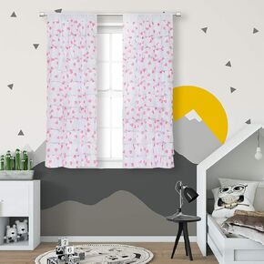 White Ruffle Curtains - Set of 2 Panels, Heart Pattern for Nursery Room 42 inches x 63 inch