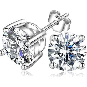 Sterling Silver Moissanite Earrings D Color VVS1 Brilliant Round Cut Lab Grown Moissanite Stud Earrings S925 Friction-Back Moissanite Studs with Authenticity Certificate 1Ct 2Ct 3Ct