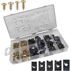 Pack-170 Car Screw Assortment Kit, Metal U-Shaped Clips, Universal Automobile Replacement Accessories, for Most Cars, Trucks and Vans (Black)