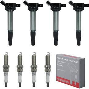 Marsram Ignition Coil Pack UF596 and Double Iridium Spark Plug 4912 Compatible with 2009-2014 Toyota Corolla Matrix 2010-2017 Prius, 2011-2016 Lexus Scion IM XD Pontiac Vibe 1.8L L4, Sets of 4, UF619