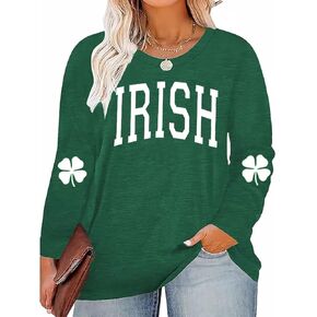 Plus Size St Patricks Day Shirt Women Shamrock Tee Lucky Clover Printed Long Sleeve Tops Irish Gift Shirts