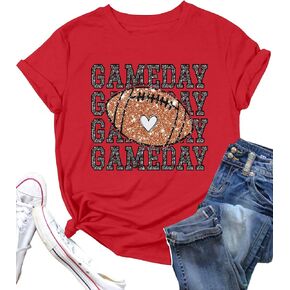 PECHAR Game Day Football Shirts Women Vintage Glitter Football Graphic T Shirt Football Season Tee Tops