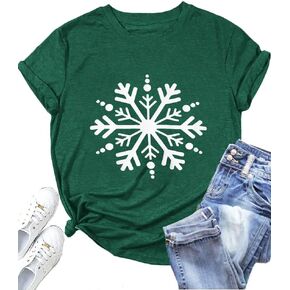 Womens Christmas Shirts Cute Snowflake Graphic Holiday T-Shirt Short Sleeve Winter Funny Print Xmas Tee Tops