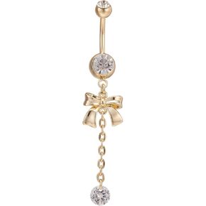 Tassels Bow Belly Button Rings 14G Surgical Stainless Steel Dangle Navel Barbell Stud Cubic Zirconia Body Piercing
