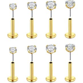 20G Threadless Nose Rings, Flat Back Earrings Stud Tragus Labret Cartilage Lip Medusa Conch Piercing Jewelry Hypoallergenic for Women