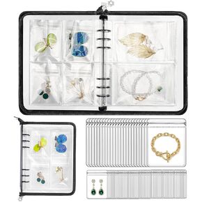 Uross Transparent Jewelry Storage Book, Jewelry Earring Organizer, Clear Travel Jewelry Organizer Book, Zipper Jewelry Storage Display for Necklaces Earrings Rings Bracelets with pockets (84 Grids)