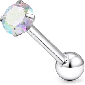 14G ASTM F136 Titanium Tongue Rings Shiny CZ Tongue Piercing Jewelry G23 Solid Titanium Internally Threaded 16MM Tongue Rings Piercing Barbell Jewelry for Women Men 14 Gauge